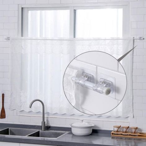Support Tringle Rideau - Auto-Adhesif - Pour Salle De Bain Et Cuisine - 6 Pieces - 6 x 6 Cm (1/4)