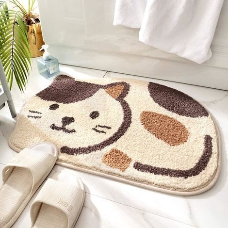 HONORNIC - Tapis de bain antidérapant et absorbant, motif chat, beige, 45,7 x 66 cm