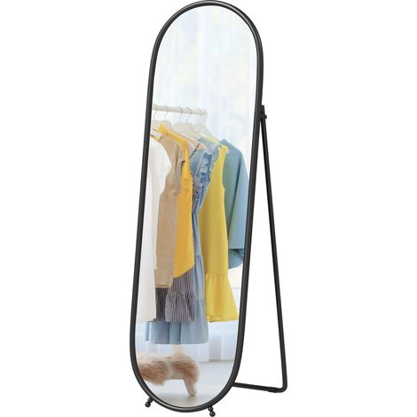 Großer ovaler Standspiegel, schwarzer Metallrahmen, 40 x 160 cm, geeignet für Eingangsbereich, Schlafzimmer, Ankleidezimmer