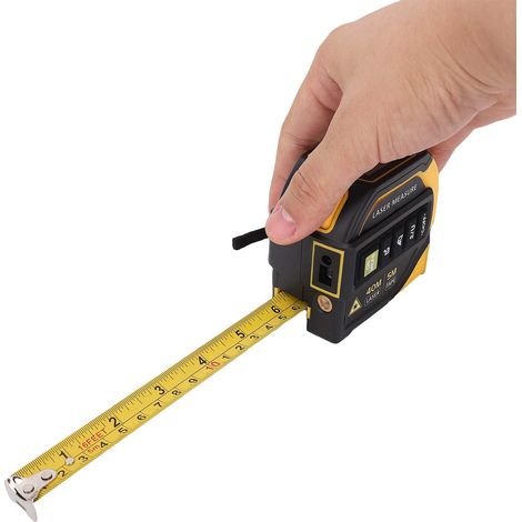Mètre Laser à Ruban 4 en 1 131 pi Mesure Laser et 16,4 pi Règle Manuelle Écran LCD - Pythagore, Surface, Volume, Unités Pi/pouce/M et Croisillon Laser Outil Menuisier Bâtiment 5 m Ruban 40 m Laser Cro (1/5)