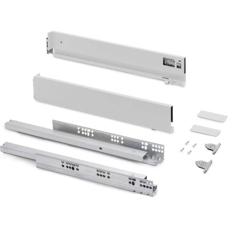 Kit tiroir pour cuisine et bain à régulation 3D, hauteur 83mm, profondité 450mm, 40 Kg, fermeture amortie, panneaux non incluses, Acier, blanc (1/5)