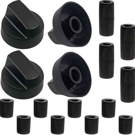 Lot de 4 boutons de four avec 12 adaptateurs, boutons universels de remplacement pour cuisinière à gaz et four, accessoires de cuisine, noir (1/5)
