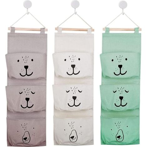 Lot de 3 Organisateurs Mural en Tissu 60×20cm - Rangement Suspendu Porte Salle de Bain Chambre Enfant Bébé 3 Couleurs (1/5)