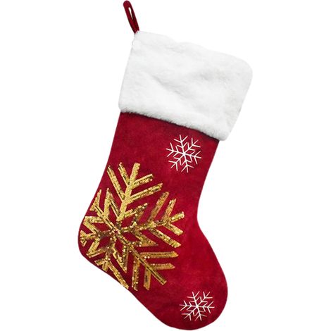 (1 pièce) (Renne) Sac cadeau chaussette de Noël, chaussette de Noël en velours brodé avec motif renne, pendentif cadeau de Noël, 44 x 29 cm, polyester (1/2)