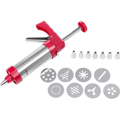 Westmark Pressa per pasticceria/siringa per guarnizioni, con 8 dischi di stampaggio e 8 ugelli per stampaggio, capacità: 250 ml, acciaio inox/plastica, argento/rosso, 32332260 (1/4)