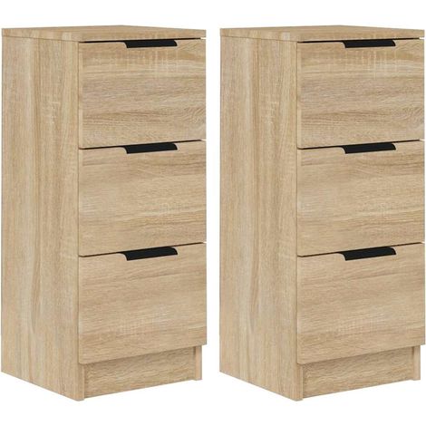 Buffets Meubles de Rangement 3 Tiroirs en Bois d'Ingénierie Chêne Sonoma Lot de 2 (1/5)