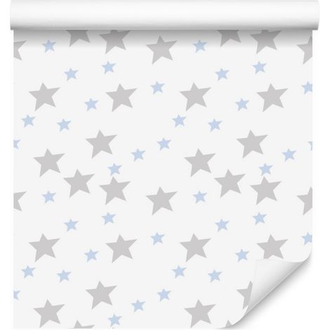 Papel pintado de estrellas grises y azules para salón y dormitorio, 50x1000 cm. (1/5)