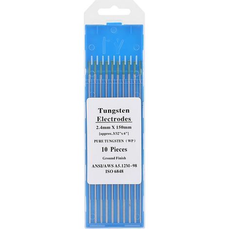 10 électrodes tungstène pur à pointe verte pour soudage TIG AC - 2,4x150 mm (1/5)