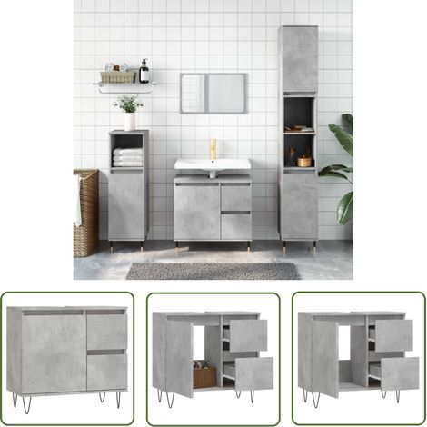 The Living Store Armoire de salle de bain gris béton 65x33x60 cm - Meuble De Salle De Bain - Armoire De Salle De Bain - Rangement Salle De Bain - Commode Salle De Bain - Design Industriel (1/5)