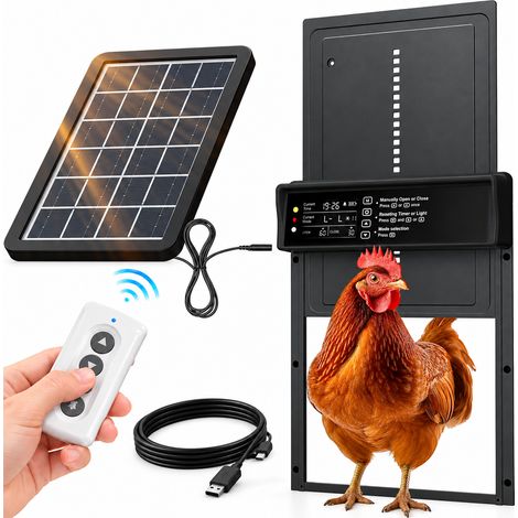 Zosudull - Porte Automatique de Poulailler Solaire - Écran LCD - Anti-pincement - Alu/ABS - Pour Poules et Canards - 24x21cm (1/5)