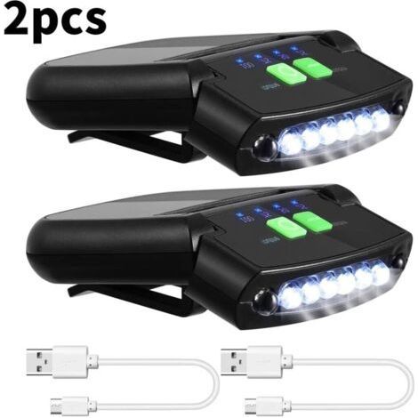 2pcs LED Headlamp Light Clip on Cap Lights USB Charging CAP Lamp for Fishing Camping Traveling Black (1/5)