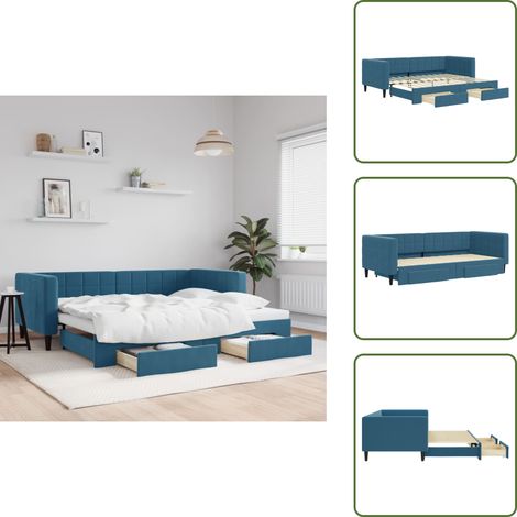 vidaXL Tagesbett Ausziehbar mit Schubladen Blau 90x200 cm Samt (1/5)