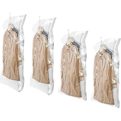 Sacs Sous Vide Suspendus 110x70 cm - Lot de 6 avec Pompe, Gain d'Espace 75%, Pour Manteaux et Robes (1/4)