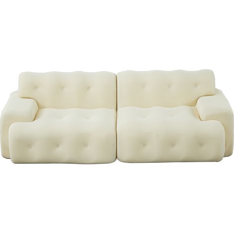 Canapé 2 places beige en tissu, design arrondi avec larges accoudoirs, assise profonde et dossier ergonomique pour salon moderne, sans montage CHICFURN (1/5)