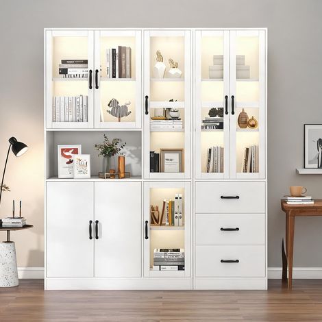 Vitrine combinée blanche 180 x 40 x 200 cm avec éclairage LED (1/5)