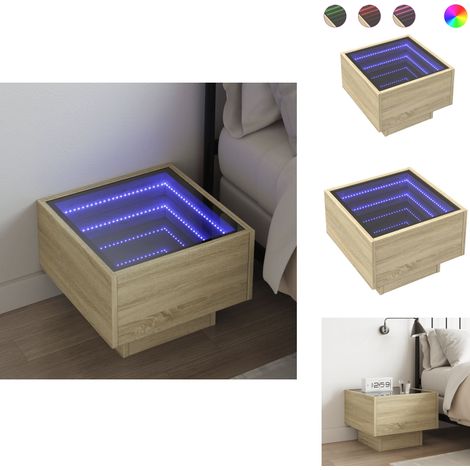 Nachttisch mit Infinity-LED Sonoma-Eiche 40x40x30 cm - Nachttisch - Nachttische - Beistelltisch - Nachtkästchen (1/5)