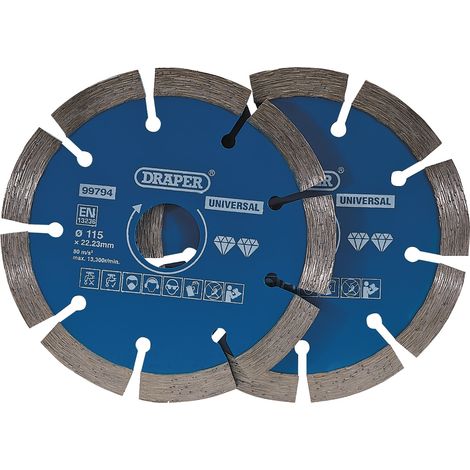 Draper 99794 Segmented Diamond Blade Twin Pack – 115mm, Ideal for Cutting Concrete, Brick, and Masonry Materials (1/5)