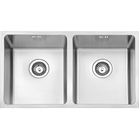 JASSFERRY Évier de cuisine 2 Bacs , Acier Inoxydable, 750 x 440 mm sous plan avec crépine