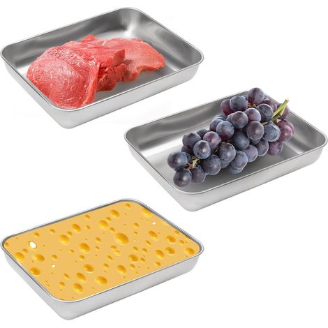 Lot de 3 bols à paner, 23 x 20 x 5 cm plat four rectangulaire, bac inoxs, plateau inox rectangulaire,bac inox alimentaire Pour fruits, viande, poisson, gâteaux (1/5)