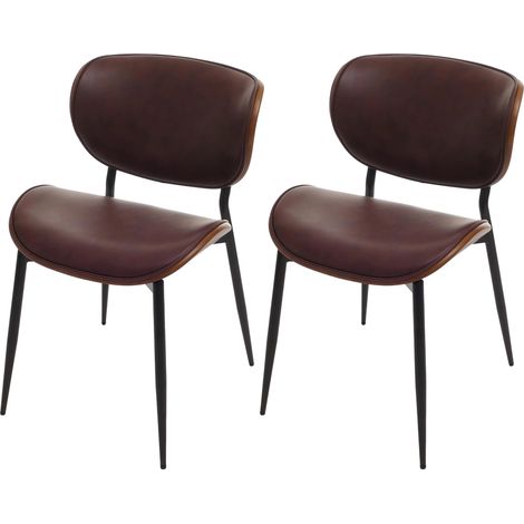 Lot de 2 chaises de salle à manger design en bois cintré et similicuir marron structure acier assise rembourrée confortable 040009503 (1/5)