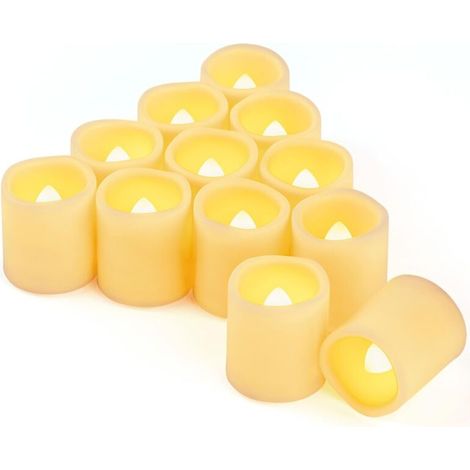 Bardusch - Lot de 12 bougies chauffe-plat LED vacillantes à piles pour mariage, festival, fête, Halloween et décoration de Noël (blanc chaud)