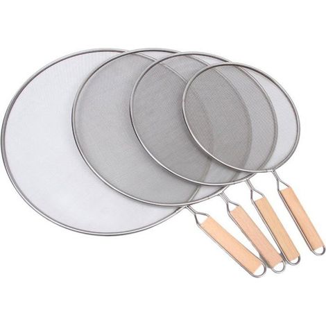 Lot de 4 Grille Anti-éclaboussures, Acier Inoxydable et Bois, Manche Ergonomique, Maille Fine, Pour Poêle à Frire et Cuisson Maison (1/5)