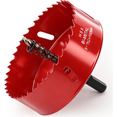 Scie Cloche 100mm HSS M42 Bi-Métal, Scies-cloches Bois avec Adaptateur Tige Triangulaire et Foret de Centrage - pour Placo, Plâtre, Plastique (1/5)