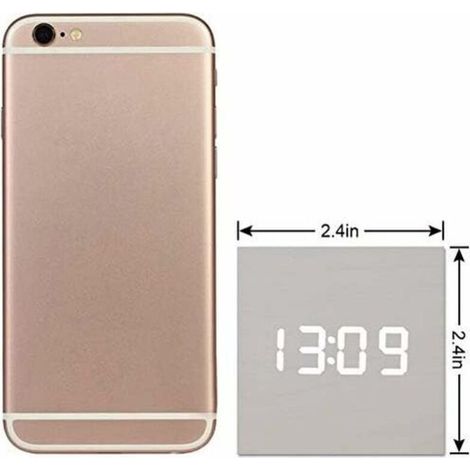 Réveil numérique à LED en Bois, Horloge Cubique Numérique avec Affichage Date et Température, Prise USB / Batterie (Blanc) (1/4)