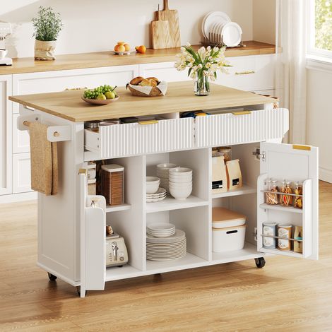 Isola cucina su ruote in MDF bianco con piano pieghevole 143 x 45 cm OKWISH (1/5)