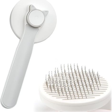Brosse pour chats à poils courts et longs, brosse pour chats avec bouton de déverrouillage, brosse pour chiens pour éliminer les poils morts et le sous-poil.-AquaForge (1/5)