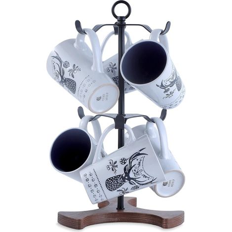Arbre porte-tasses pour comptoir, Porte-tasses à café à 2 niveaux pouvant contenir 6 grandes tasses, 140 ml à 591 ml, Support en métal peu encombran (1/5)