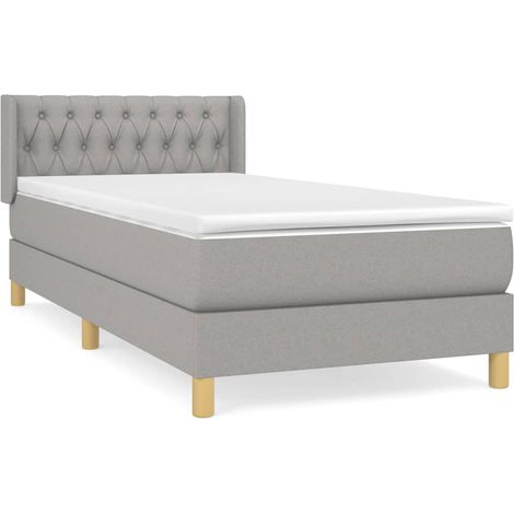 Lit simple  Lit adulte  Sommier à lattes de lit et matelas Gris clair 90x190 cm Tissu