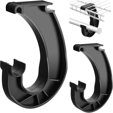 Lot de 2 supports de tringle de placard noir pour suspendre vêtements, armoires de rangement et rideaux (en forme de J) (1/5)