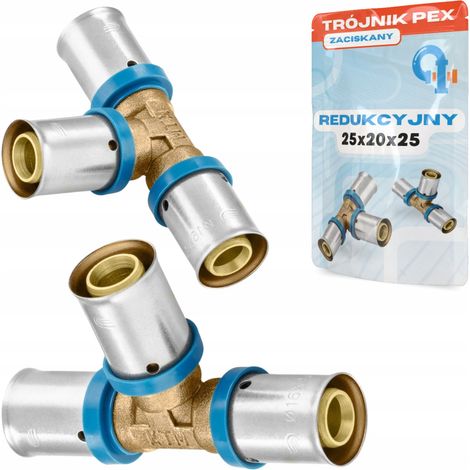 Conector Alupex prensado con abrazadera reductora de 25 x 20 x 25 PEX (1/5)