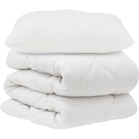 Housse de couette blanche en microfibre, comprend deux taies d'oreiller (1/5)