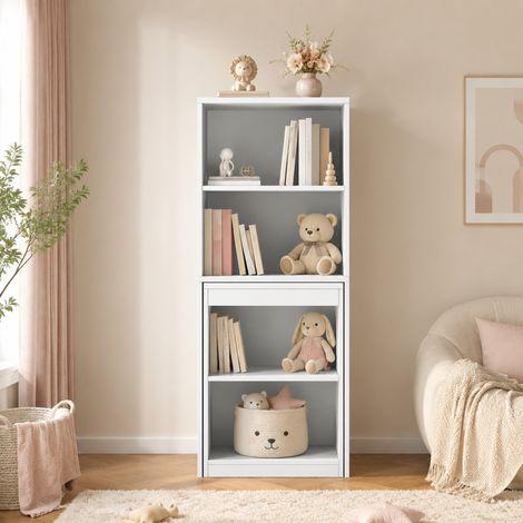Bureau pliant 2 en 1 avec étagère à 4 compartiments et roulettes, blanc, 130 x 51 x 137 cm OKMYHOME (1/5)