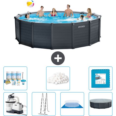 Intex runder Pool mit graphitgrauem Paneel – 478 x 124 cm – Inklusive Zubehör CB42