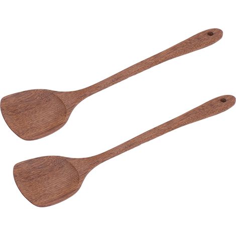 2 pièces Spatule en Bois à Long Manche pour Cuisine, Ustensile de Cuisson Plat pour Mélanger et Retourner Aliments, 38.5 cm (1/5)