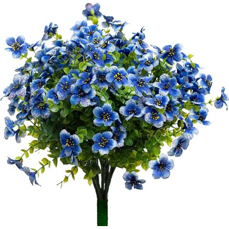 Ensemble de 8 bouquets de fleurs artificielles, résistants aux UV, en plastique bleu, hauteur 35 cm (1/5)