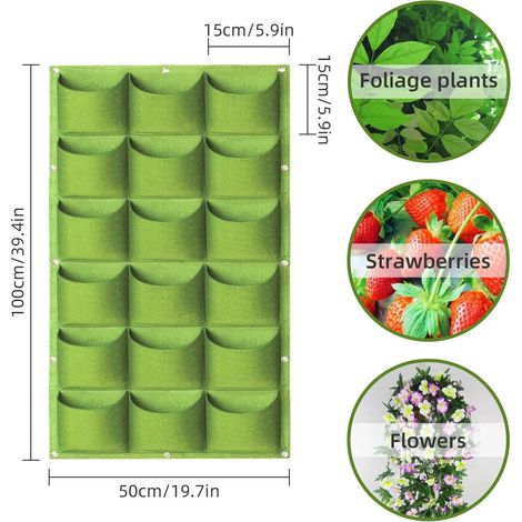 (1 pièce - 18 poches vertes) Sacs de culture suspendus, sacs de culture verticaux muraux pour plantes, jardinière pour herbes aromatiques d'intérieur et d'extérieur (1/3)