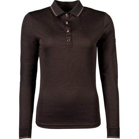 XXL, marrone/rosaoro : Maglietta da equitazione traspirante ed elasticizzata a manica lunga con bottoni modello Rosegold Glamour