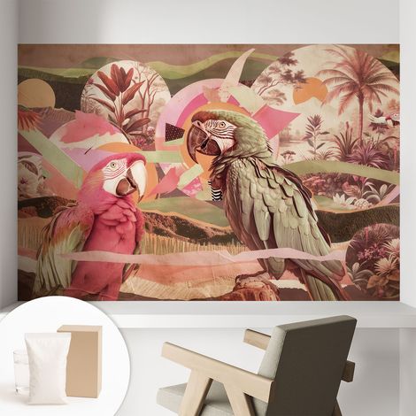 Papier peint décoratif avec colle pour salon, chambre à coucher et bureau – Design moderne et facile à poser Oiseaux tropicaux 104x70 cm (1/5)