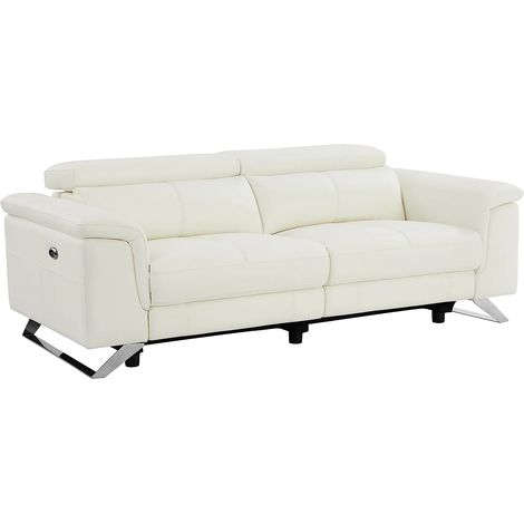 Divano 3 posti relax elettrico in Pelle di vacchetta Bianco - BREYT II (1/5)