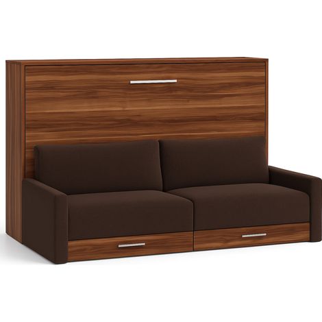 Lit escamotable horizontal avec canapé Vetal 160x200-Canapé Marron foncé-Structure et Façade Ebene (1/5)