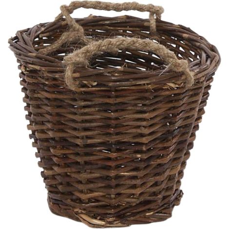 Cesto portafiori in vimini grezzo con manici in corda, Ø20H17 cm (kit da 5)
