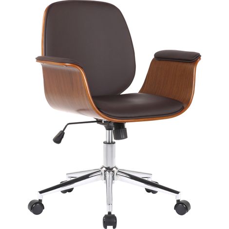 Silla de oficina moderna y cómoda con reposabrazos curvos, regulable en altura, sintético marrón, madera y metal BUR10555 (1/5)