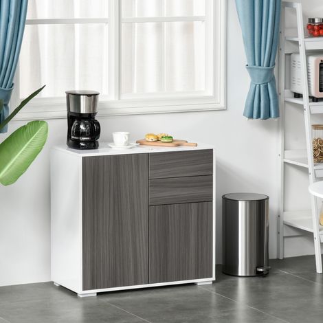 Mobiletto 2 Cassetti e 2 Ante, Apertura a Pressione, Mobile con 2 Cassetti e 2 Ante per Casa e Ufficio, 79x36x74cm, Grigio Chiaro e Bianco (1/5)