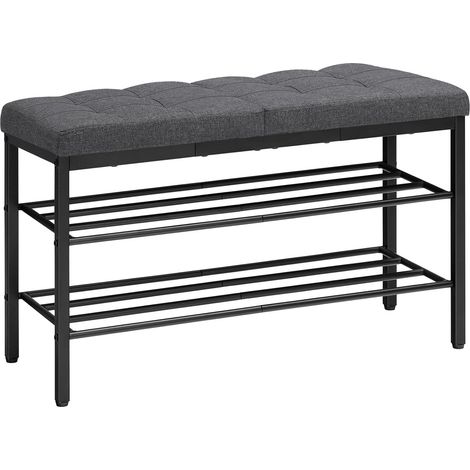 Banc à Chaussures, Étagère de Rangement avec Siège Rembourré, Banc d’Entrée pour Vestibule, Gain de Place, pour Salon, Balcon, Chambre, Entrée, Bureau, Gris et Noir EBGZ95HX01 (1/5)