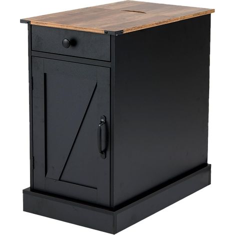 COSTWAY Tavolino da Salotto, Tavolino con Stazione di Ricarica, Coperchio a Ribalta, Cassetto, Vassoio Rimovibile e Armadio, Mobile Versatile in Legno da Letto e Divano (Nero)