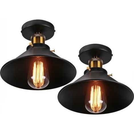 U-Do 2x Plafonnier Vintage Lampe Cage en Fer Noir 22CM Plafonde Luminaire Industriel décoration Cuisine Couloir (1/4)